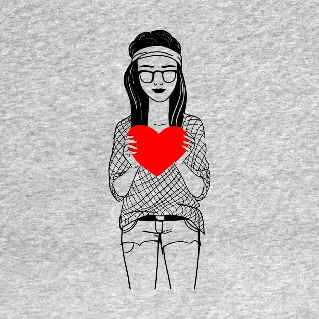 Stylish girl in shorts with big heart by fears